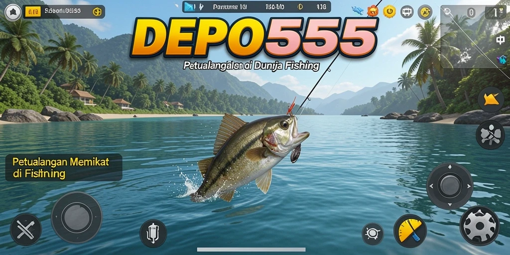 Tampilan gameplay DEPO555 yang seru saat memancing di alam terbuka.